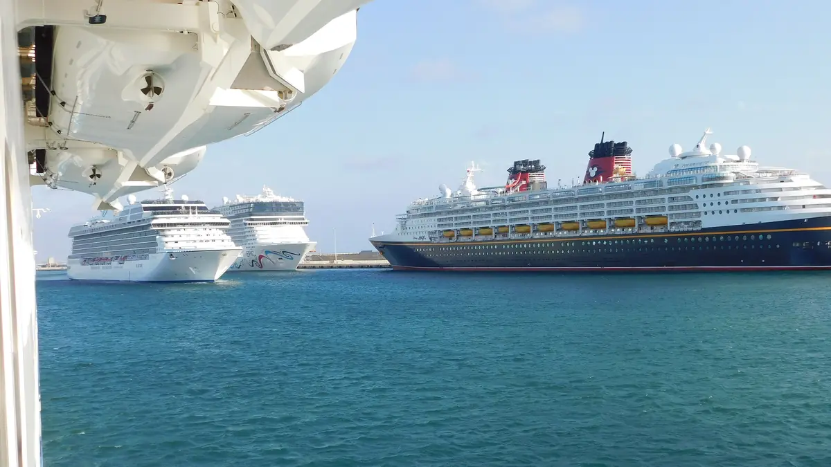 Cruise ships alongside in the port of Civitavecchia, Italy