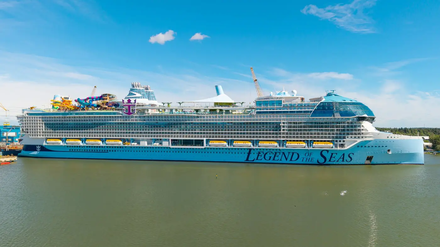 Legend of the Seas, a Royal Caribbean Icon-class cruise ship, alongside at the Meyer Turku shipyard in Finland